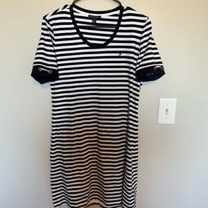 Tommy Hilfiger Navy and White Striped Dress Size Medium